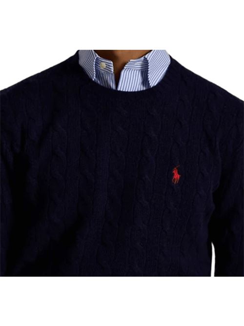Maglia da uomo in misto lana e cashmere con lavorazione a trecce, colore hunter navy POLO RALPH LAUREN | 710876762002